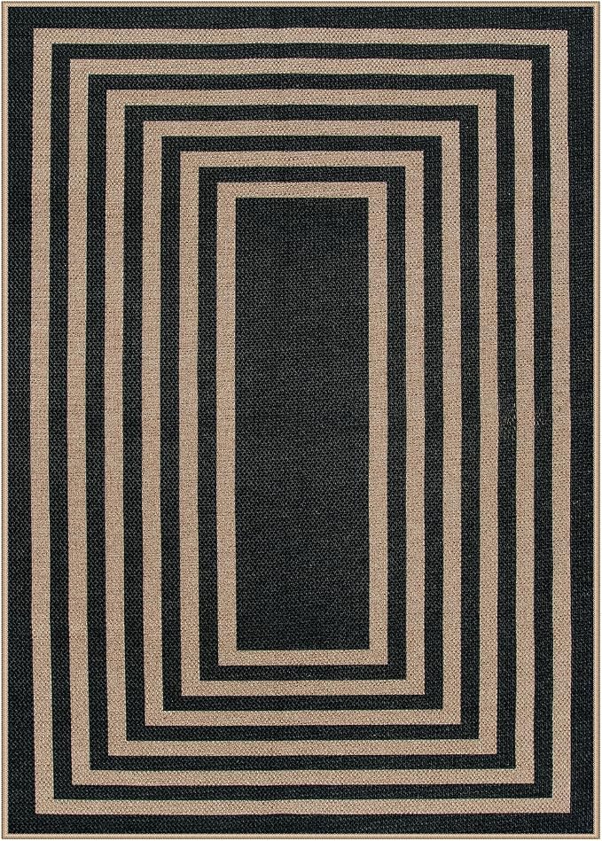 Lahome Enfys Modern Geometric Easy Jute Outdoor Rug, 5x7 Patio Living Room Rug