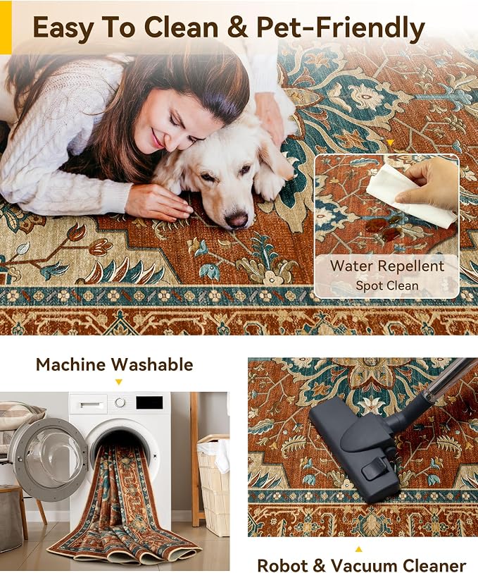 RELEANY Area Rugs Runner 2'x6' Washable Non-Slip, Floral Vintage Distress