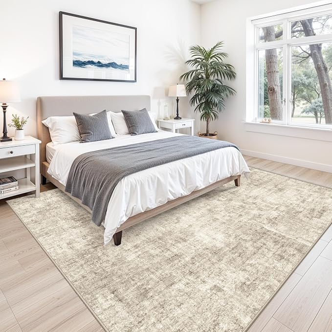 10x10 ft Square Living Room Rug – Washable Modern Abstract Area Rug