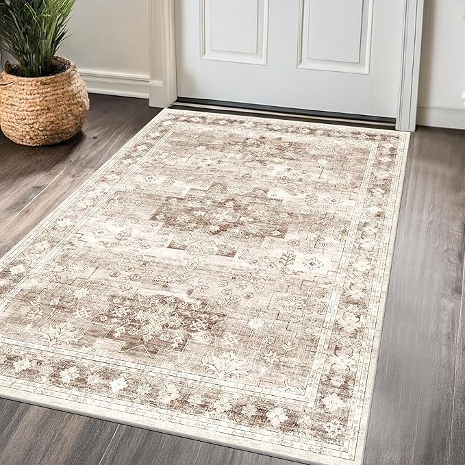 Washable Neutral Farmhouse Large Entryway Rug, 3x4 Area Rugs