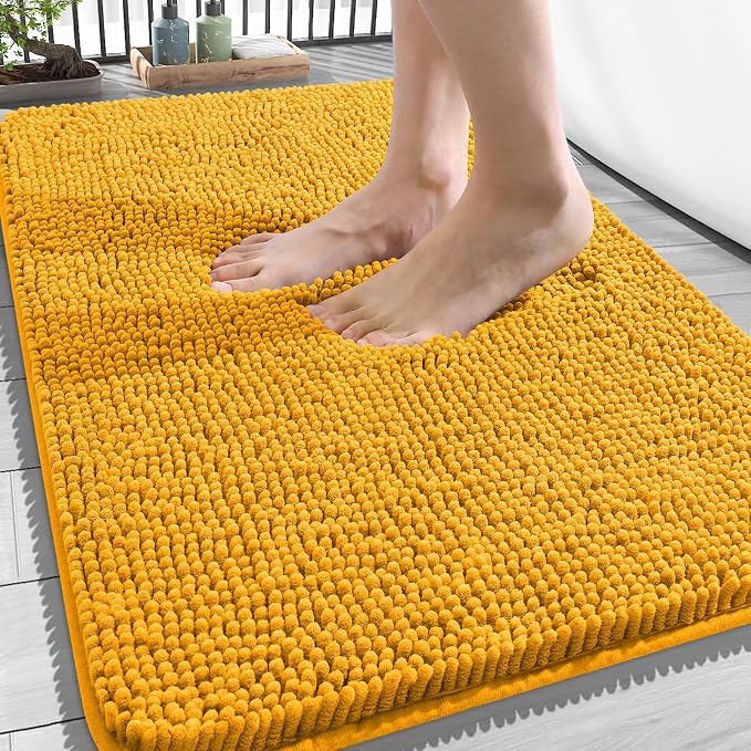 OLANLY Bathroom Rugs 34x21, Extra Soft Absorbent Chenille Bath Rugs, Rubber