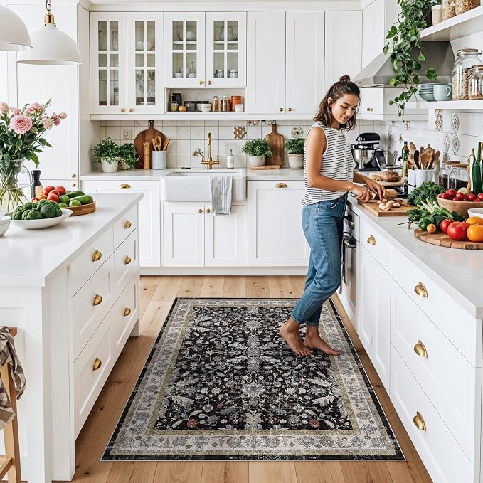 4x5 Kitchen Rug Washable Non-Slip – Soft Low Pile Indoor Carpet