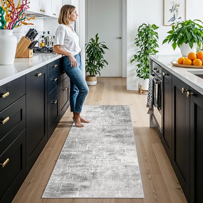 Washable Abstract 2x6 Kitchen Rug: Non-Slip Sink Stove Floor Mat