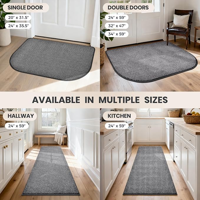 PURRUGS Dirt Trapping Door Mat Half Round 24" x 35.5", Non-Slip Machine