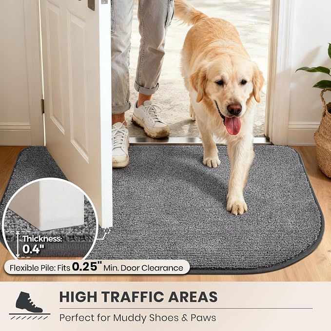 PURRUGS Dirt Trapping Door Mat Half Round 24" x 35.5", Non-Slip Machine