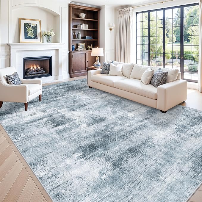 10x14 Area Rug Living Room – Washable Large Neutral Modern Abstract Soft Low
