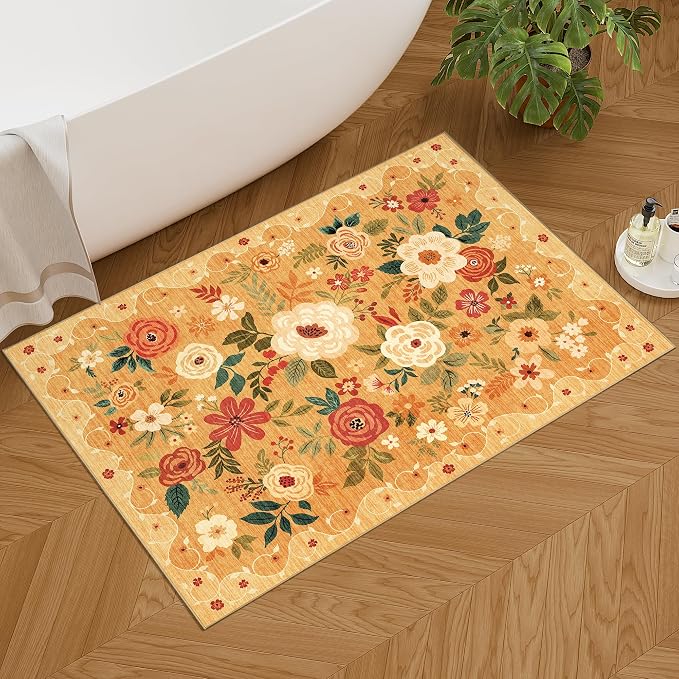 DUKINO 2x3 Rugs for Entryway, Floral Indoor Washable Door Mat, Non Slip Boho