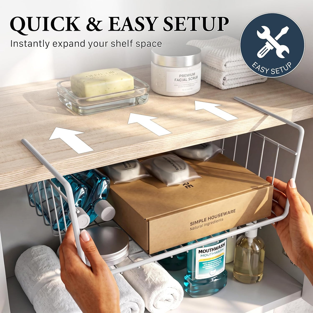 Simple Houseware 6PK Under Shelf Basket, White
