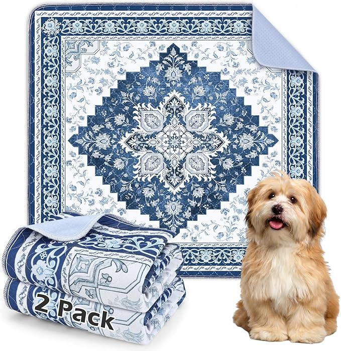INVENHO 2PACK Washable Pee Pads for Dogs, Reusable Dog Pads Upgrade Non-Slip Dog Pee Pads Heavy Absorbency Puppy Pee Pads Quick Dry Whelping Pads/Waterproof Puppy Training Pad
