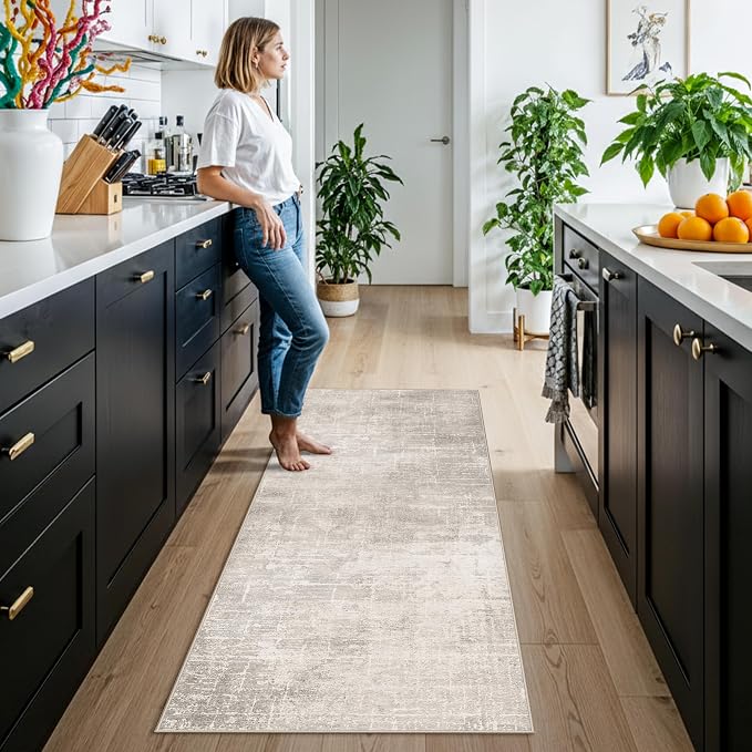 Washable 2x6 Thin Runner Rug: Abstract Soft Entryway Doormat Water-Resistan