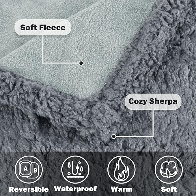 Waterproof Dog Blanket,Pet Pee Proof Couch Cover for Bed Sofa Car Seat,Reversible Furniture Protector Sherpa Throws Cushion Mat for Small Medium Large Dogs Puppy Cat 60"x50"