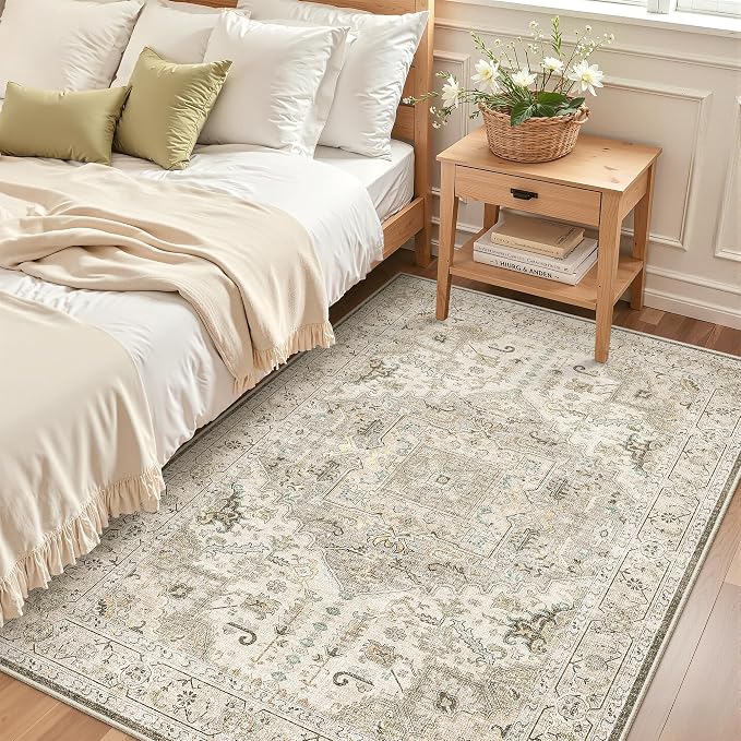 Madane Area Rug 3x5, Entryway Washable Printed Vintage Kitchen Carpet Non Slip