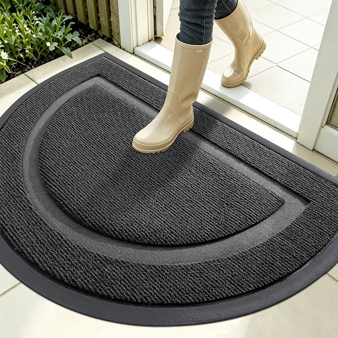 OLANLY Half Circle Door Mat Indoor Outdoor Entrance Welcome, Waterproof