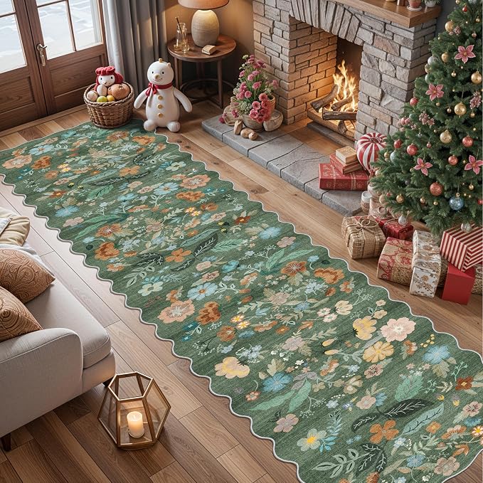 Washable 2'6x12 Hallway Runner Rug: Soft Entryway Kitchen Floral Runners Non