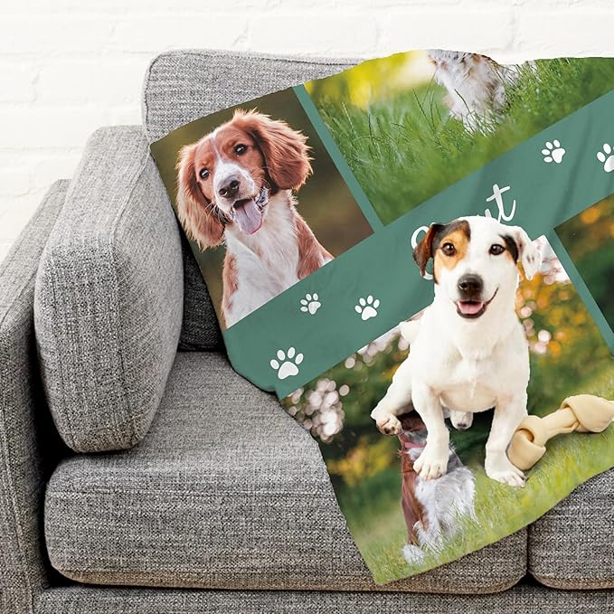 Prints Next Day – Custom 50" x 60" Plush Pet Lightweight Blanket with Multi-Photo Upload - Personalized with Pet Lightweight's Name - Gift for Dog or Cat Owners - Printed in America