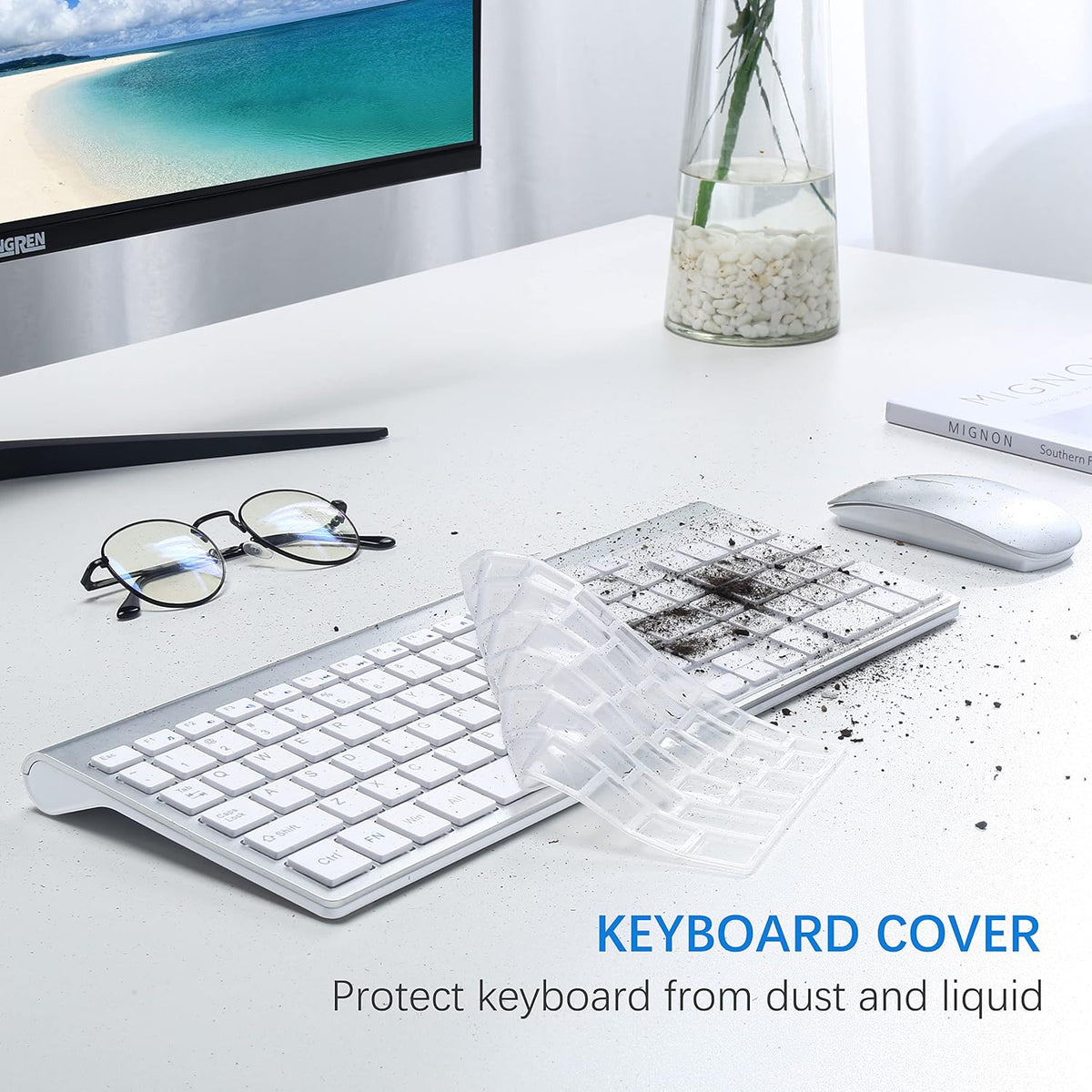 Wireless Keyboard and Mouse Ultra Slim Combo, TopMate - Silver White