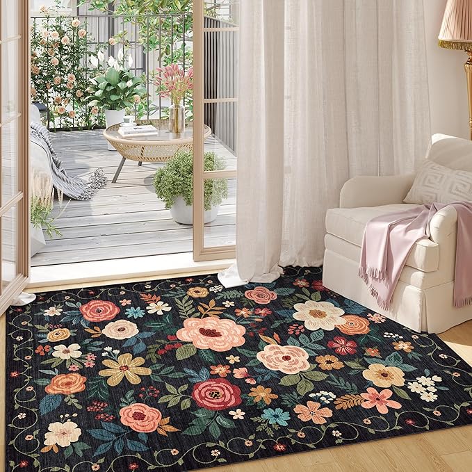 DUKINO 2x3 Rugs for Entryway, Floral Indoor Washable Door Mat, Non Slip Boho