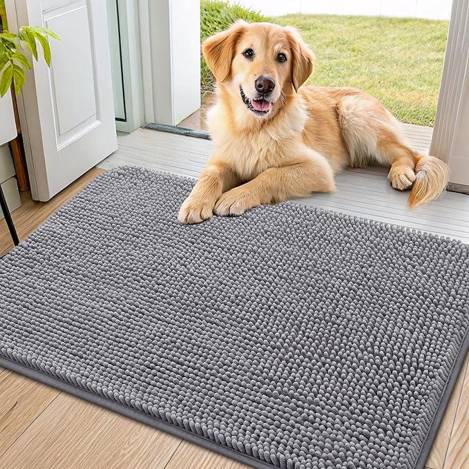 Smiry Dog Door Mat for Muddy Paws 34x21, Absorbent Dirt Trapper, Non-Slip