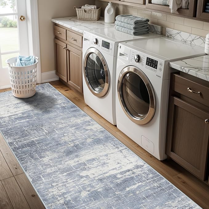 Hallway 2x10 Washable Runner Rug: Abstract Kitchen Stove Rugs Low-Pile Stain