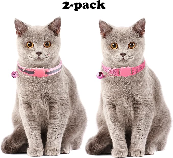 Green Breakaway Kitten Collar with Bells, [2 Pack] Break Away Cat Collar with Bells, Reflective Cat Collar for Girl Cats Boy Kitty