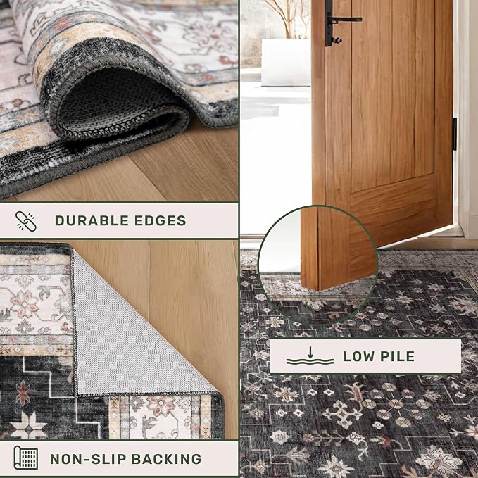Black Boho Washable Entry Rug, 3x4 Rugs