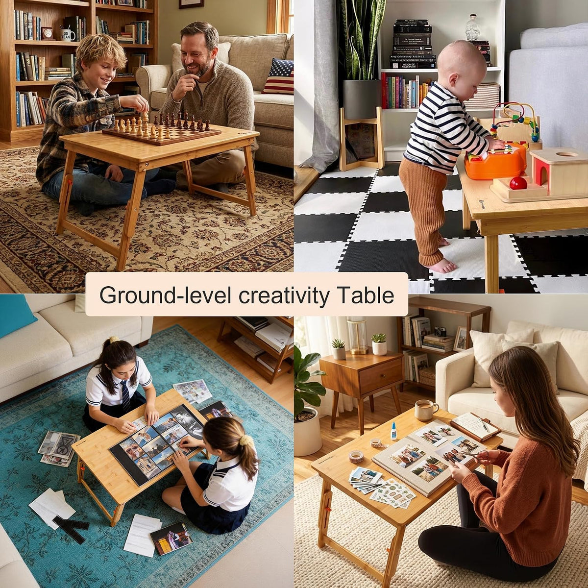 Nnewvante Large Floor Desk Foldable Table for Adults, Bamboo 25.6 x 17.7in