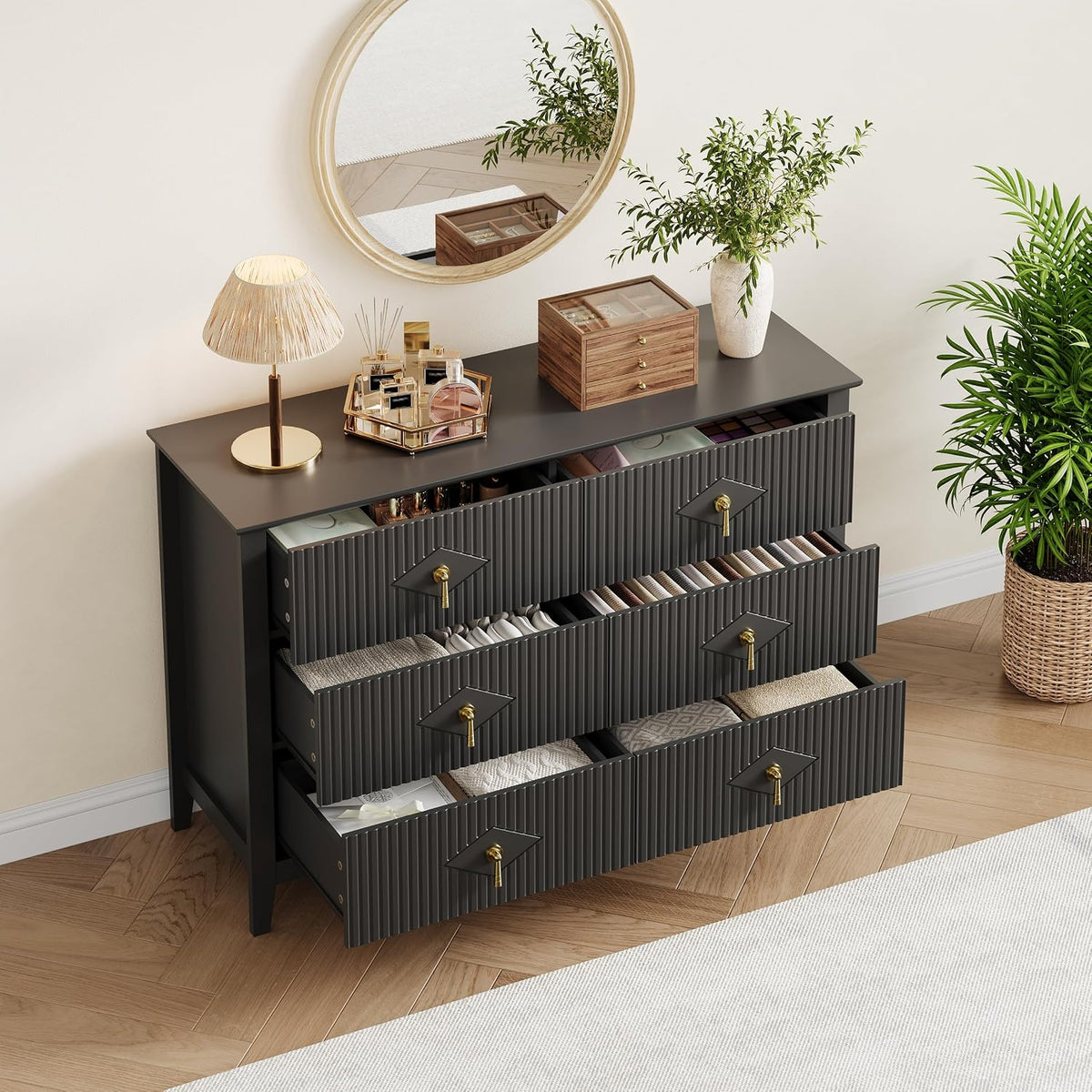 GarveeHome Fluted Dresser for Bedroom, Chest Organizer Unit with 6-Drawer