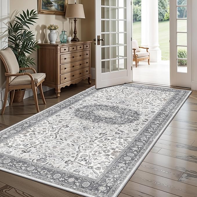 Hallway 4x8 Washable Runner Rug: Oriental Stain Resistant Entryway Kitchen Rug