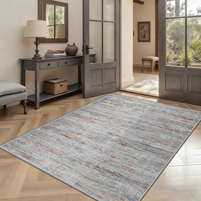 4x6 Rug - Stain Resistant Abstract Washable Rugs, Anti Slip Area Rugs
