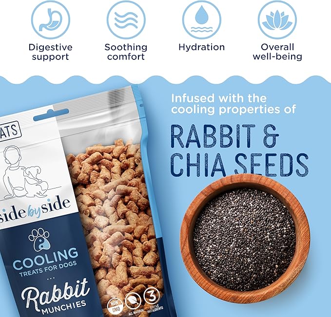 Side by Side Rabbit Munchies - Cooling Freeze-Dried Dog Treats - Ideal Dog Training Treats, Snack or Reward - Made of Whole Raw Ingredients, Free of Artificial Additives - USA Made (4oz., Pack of 2)