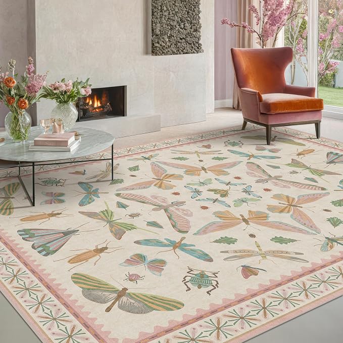 Pastel Pink Girls Rugs for Bedroom 6x8