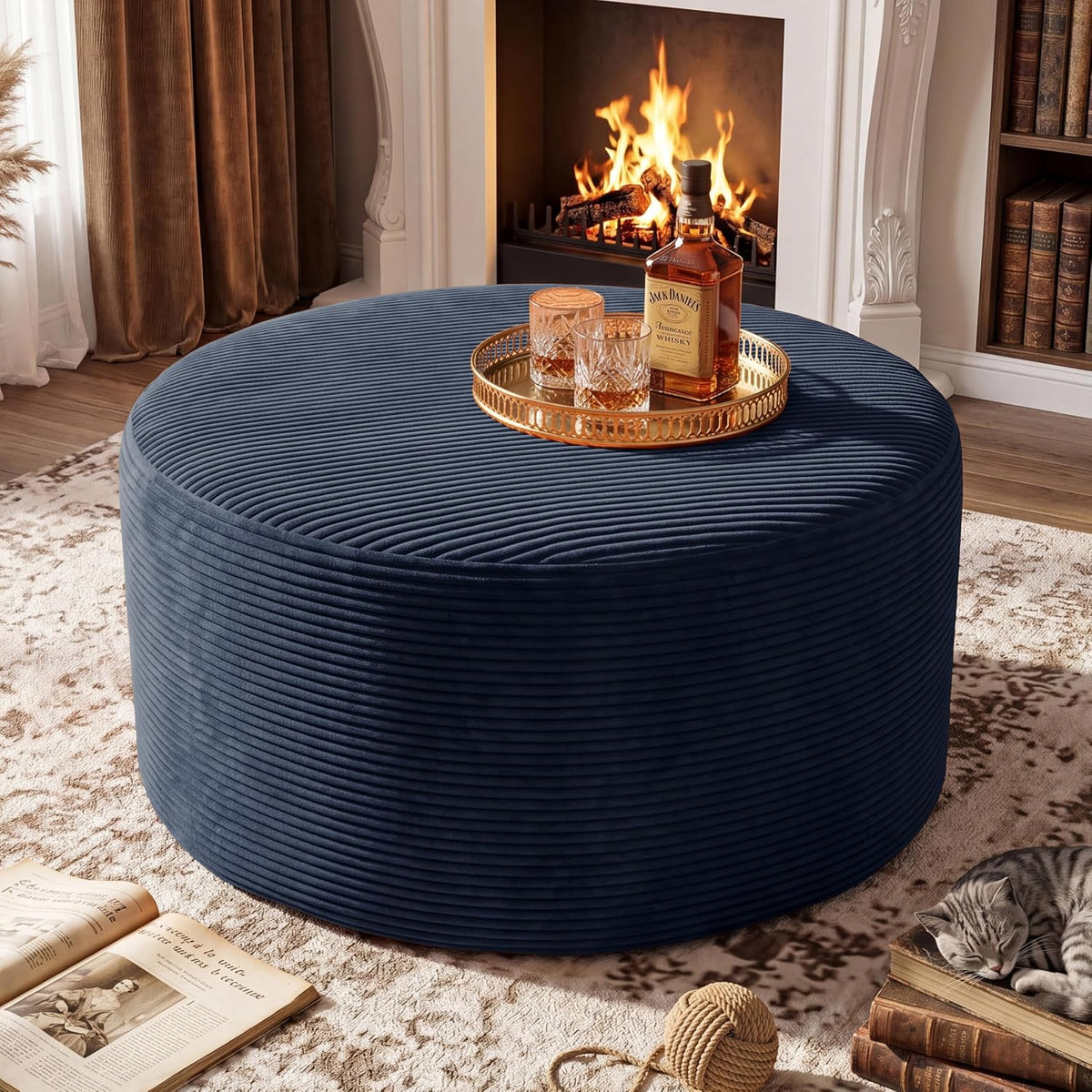 BSHOMGI Coffee Table Round Ottoman, Oversized Footrest for Couch with Removable Cover Large Floor Seating for Adults Ottomans Coffee Tables for Living Room No Assembly