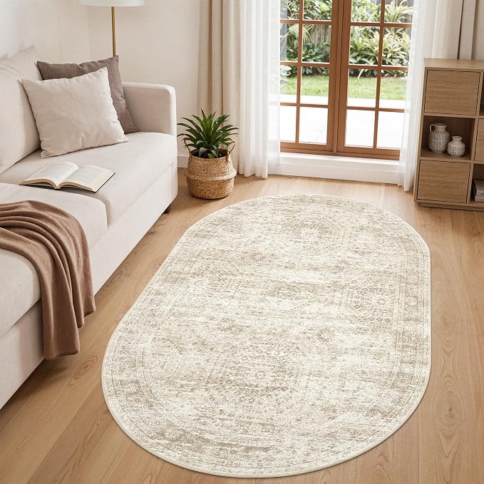 Oval Rugs 3x5 for Entryway, Washable Modern Non-Slip Area Rug for Kitchen