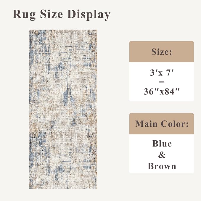 3x7 Washable Non-Slip Kitchen Runner Rug – Modern Abstract Neutral Beige & Gray