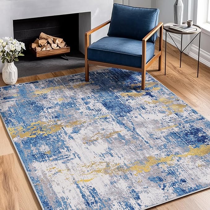 RELEANY Washable Area Rugs 4'x5' Non-Slip Modern Abstract Soft