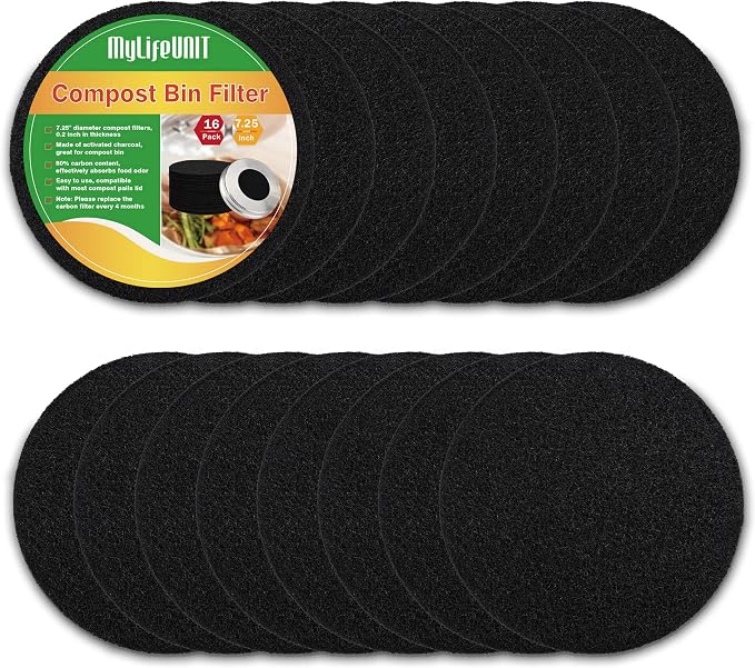 MyLifeUNIT 16 Pack Compost Bin Filter, Kitchen Compost Pail Charcoal Filter