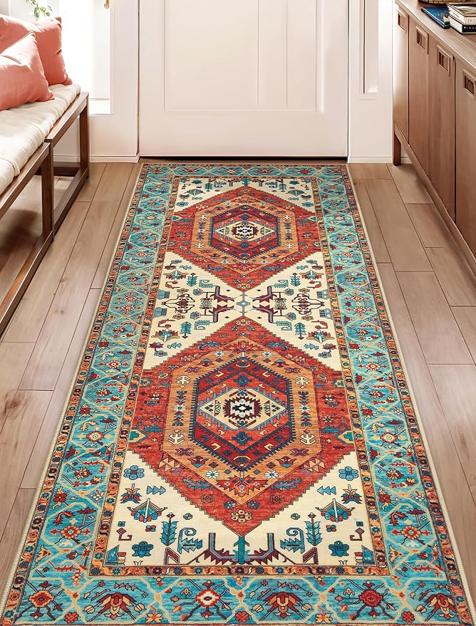 SERISSA Boho Washable Runner Rug, 2x5 Rug Runner Non-Slip Vintage Orange