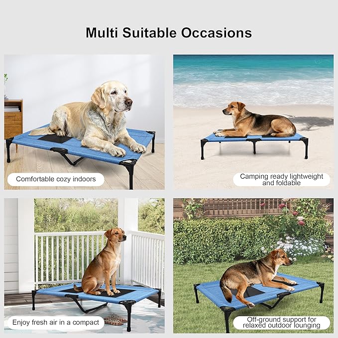 Raised Dog Bed Cooling Cot for Indoor Outdoor Use Portable Waterproof Mesh Pet Bed Washable for Large Medium Small Dogs, Blue