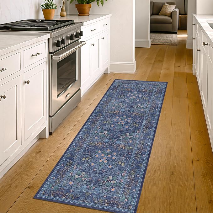 Non Slip Dark Blue 2x5 Runner Rug