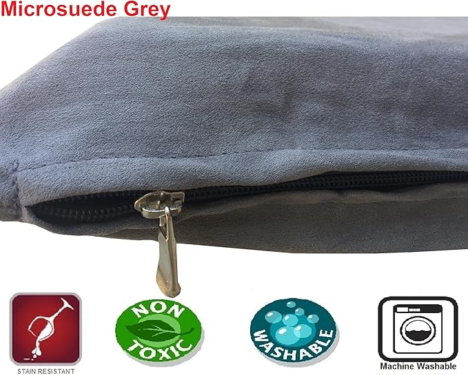 Dogbed4less Shredded Memory Foam Pillow Dog Bed with Waterproof Liner and Machine Washable Cover (Gray Microsuede, Large 48"X29")