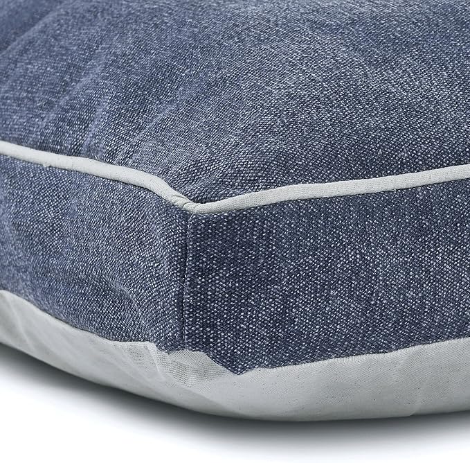36" Blue and White Solid Stonewash Pillow Dog Bed with Removable Cover