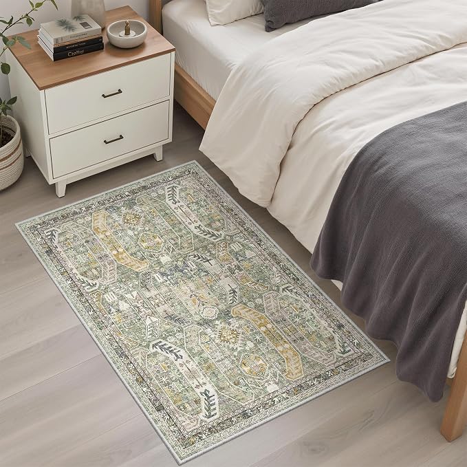 Madane Washable Area Rug 2x3, Small Entryway Rug Non-Slip Vintage Door Mat