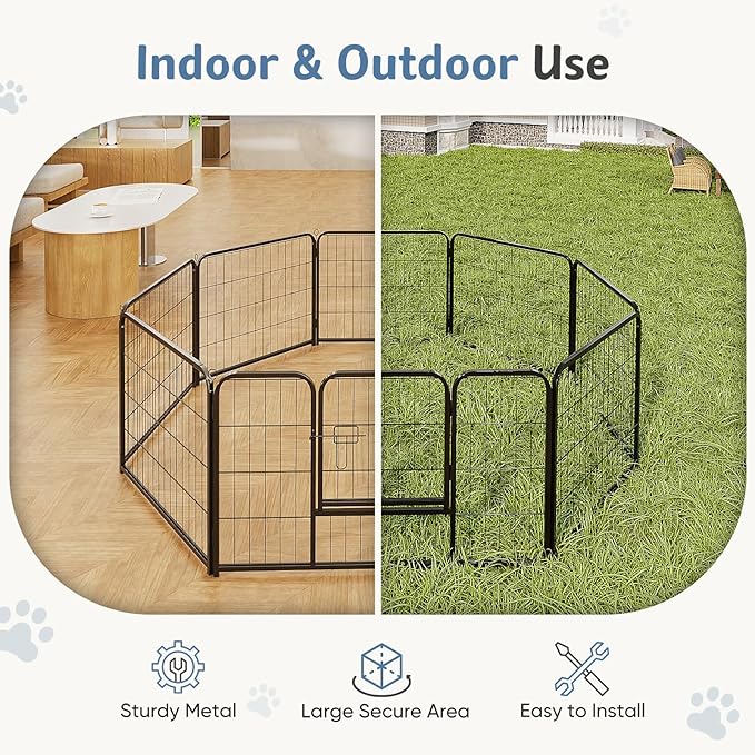 DUMOS Dog Playpen Indoor, Metal 24 Inch 16 Panels Foldable Pet Fence with Door, Outdoor Small Medium Large Dog Puppy Portable Exercise Play Pen for RV Camping, Trips, Play Yard