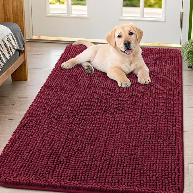 Smiry Dog Door Mat for Muddy Paws 47x32, Absorbent Dirt Trapper, Non-Slip