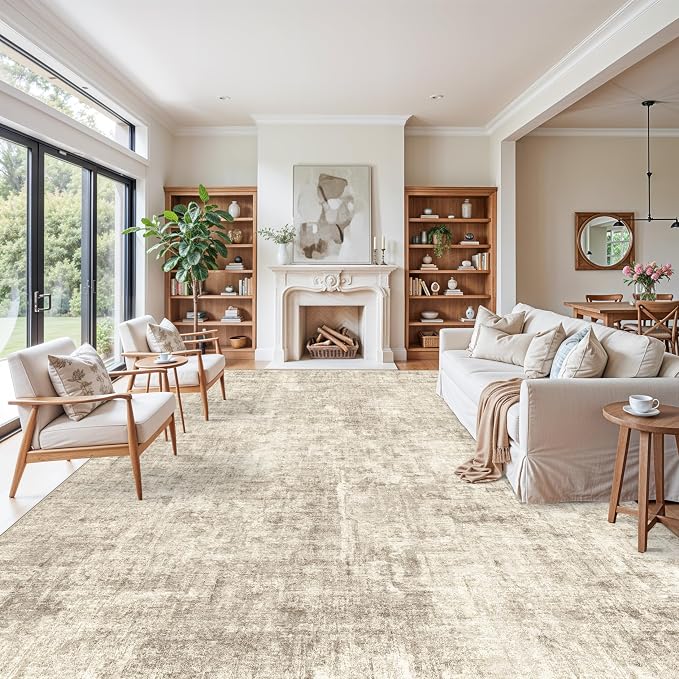 12x15 Area Rug for Living Room – Extra Large Modern Neutral Abstract Washable