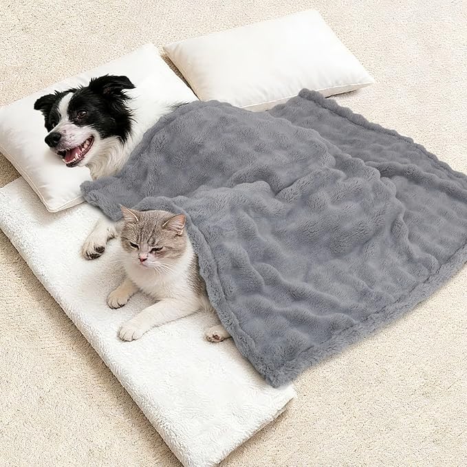 Dog Blankets Washable Pet Blanket - Fluffy Fuzzy Cat Puppy Blanket with Premium 300GSM 3D Fleece Bubble for Pet Kitten Doggy, Grey, 30x40IN
