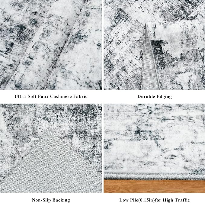 3x7 Washable Non-Slip Kitchen Runner Rug – Modern Abstract Neutral Beige & Gray
