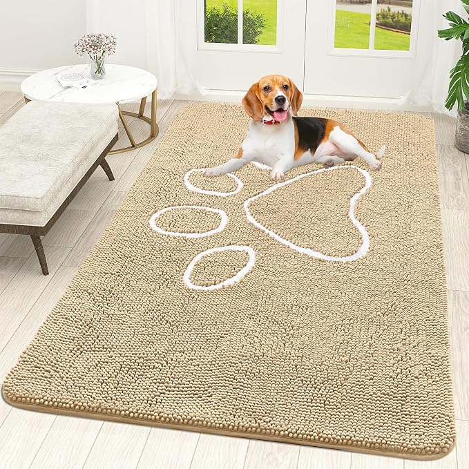 OLANLY Dog Door Mat for Muddy Paws 70x46, Paw Print Design, Absorbs Moisture