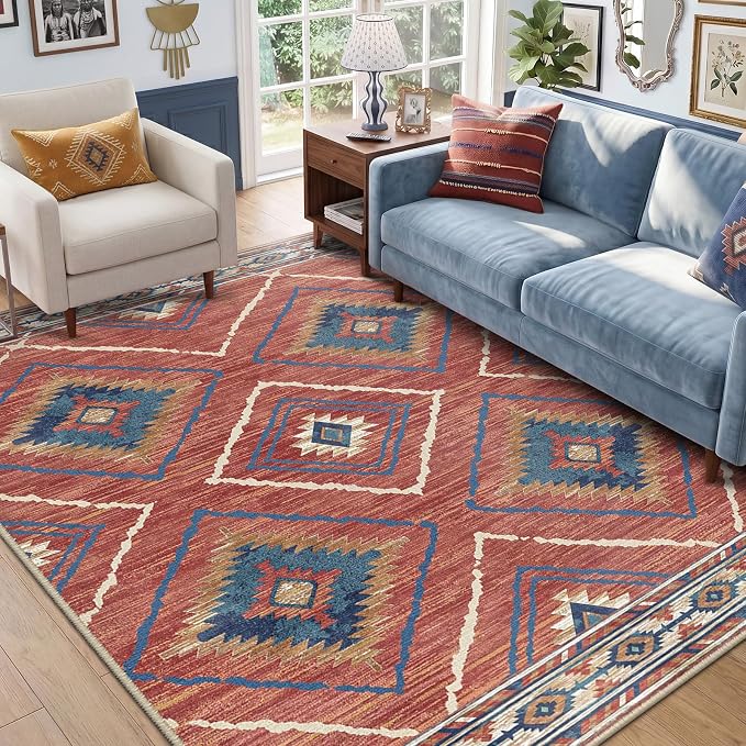 BESTSWEETIE Area Rug 6x9 Rug Machine Washable Non-Slip Low Pile Print Pattern