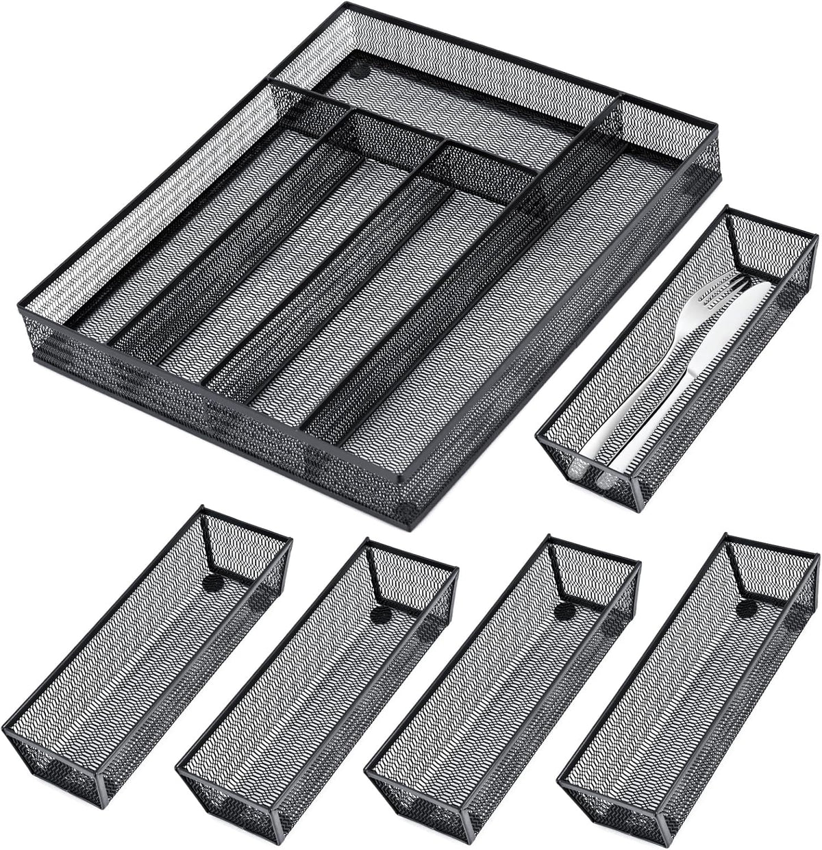 Neudeco Drawer Organizer Set, Black Mesh, 6 Pack